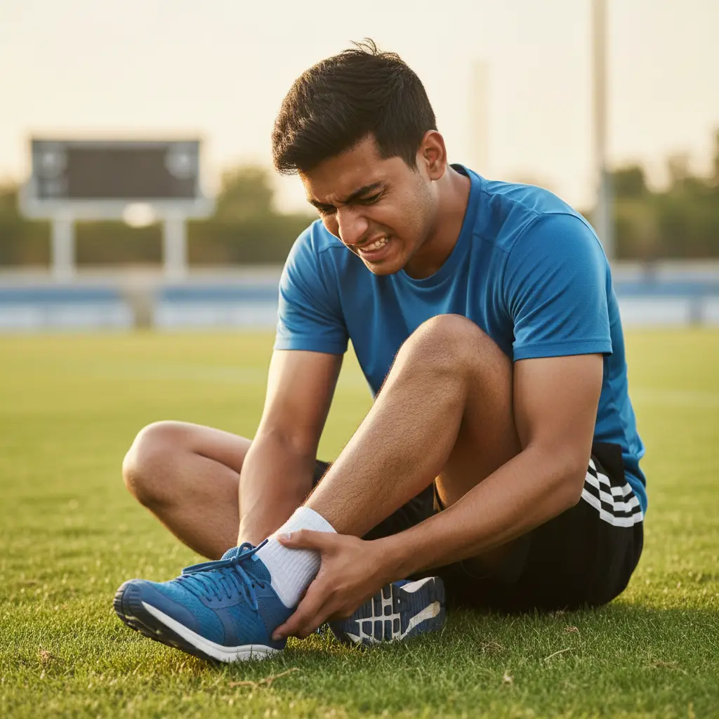 Indian athlete suffering from a sports-related ankle injury